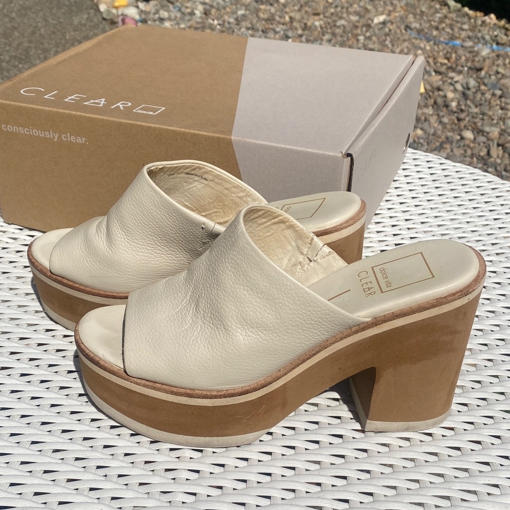 Dolce Vita Cream and Tan Platform Mules